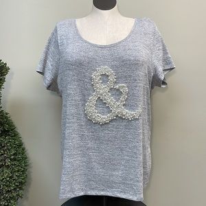 Lane Bryant Womens Plus Sz 22/24 Pearls & Embellished Tee NWOT
